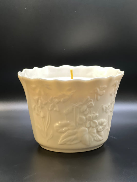 Soy candle in vintage glassware